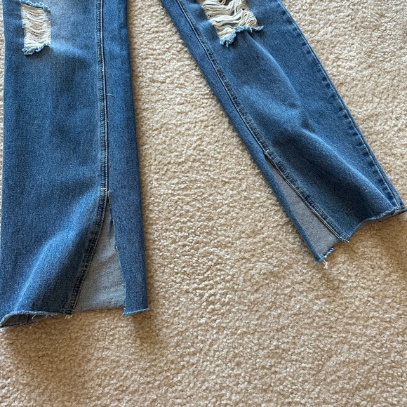 Nordstrom Avec Les Filles Split Hem High Waist Straight Leg Distressed Mom Jeans - Picture 2 of 6